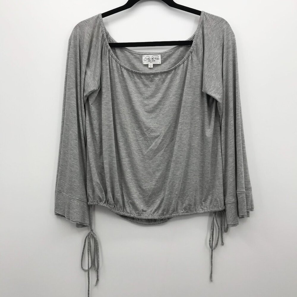 Feel The Piece By Terre Jacobs On/Off Shoulder Drawstring Hem Top Grey Medium